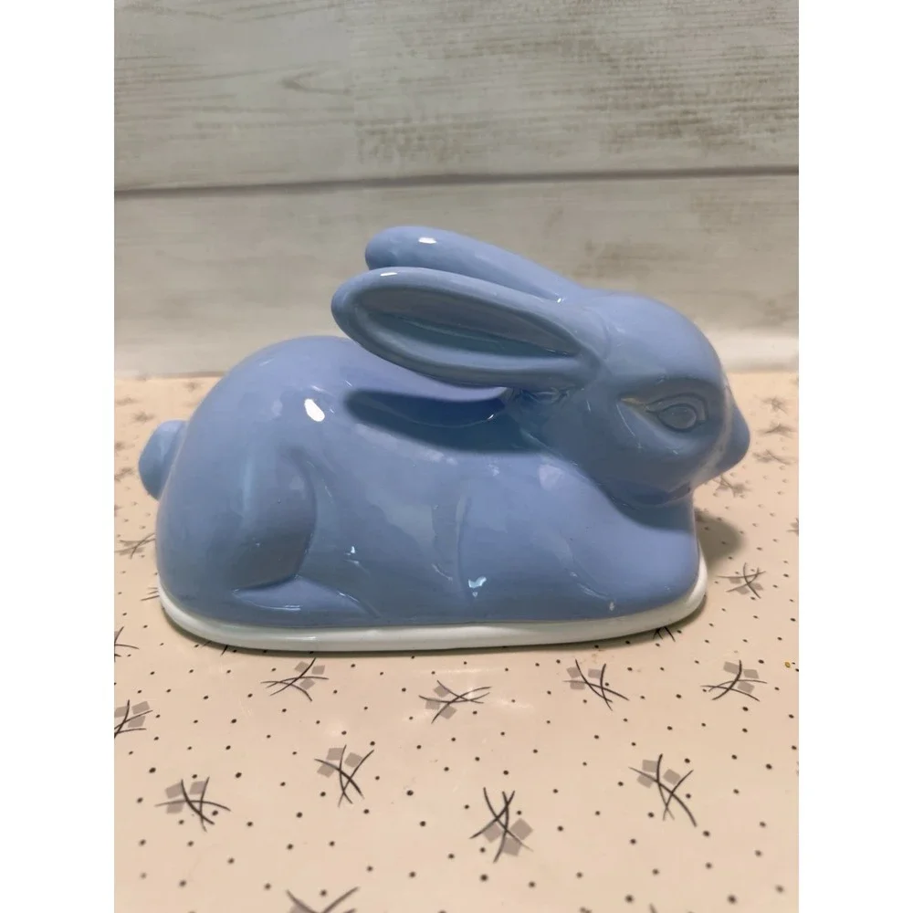 Arlington Designs Blue Bunny Covered‎ Serving Tray Butter Dish Easter Spring